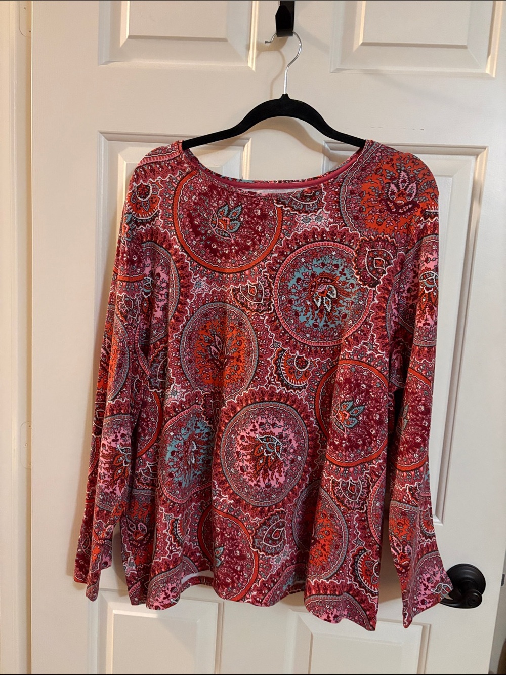 Talbots Red and Pink Medallion Long-Sleeve Top